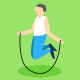 Man Skipping on green background with black rope.