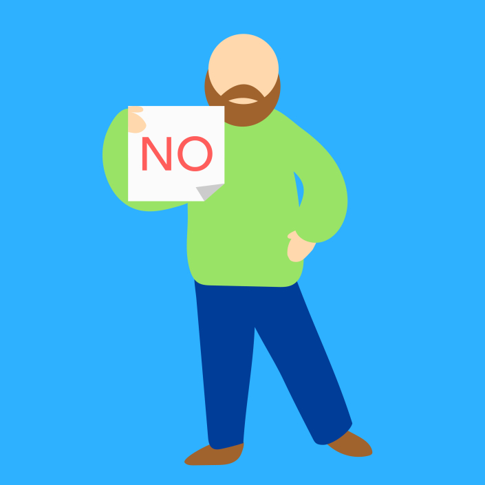 A man holding a sign saying the word no.