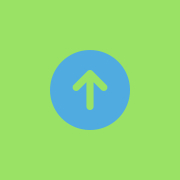 An arrow pointing upwards in a blue circle on a green background