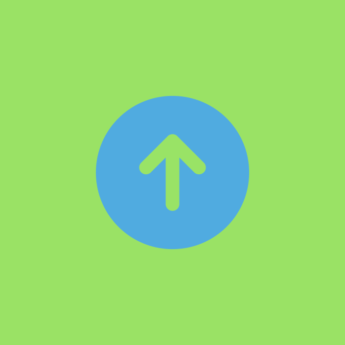 An arrow pointing upwards in a blue circle on a green background