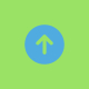 An arrow pointing upwards in a blue circle on a green background