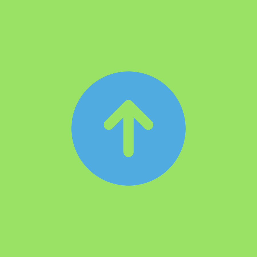 An arrow pointing upwards in a blue circle on a green background