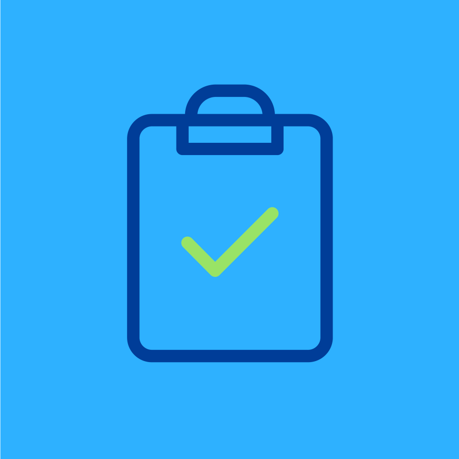 An icon of an agenda with a green tick symbol