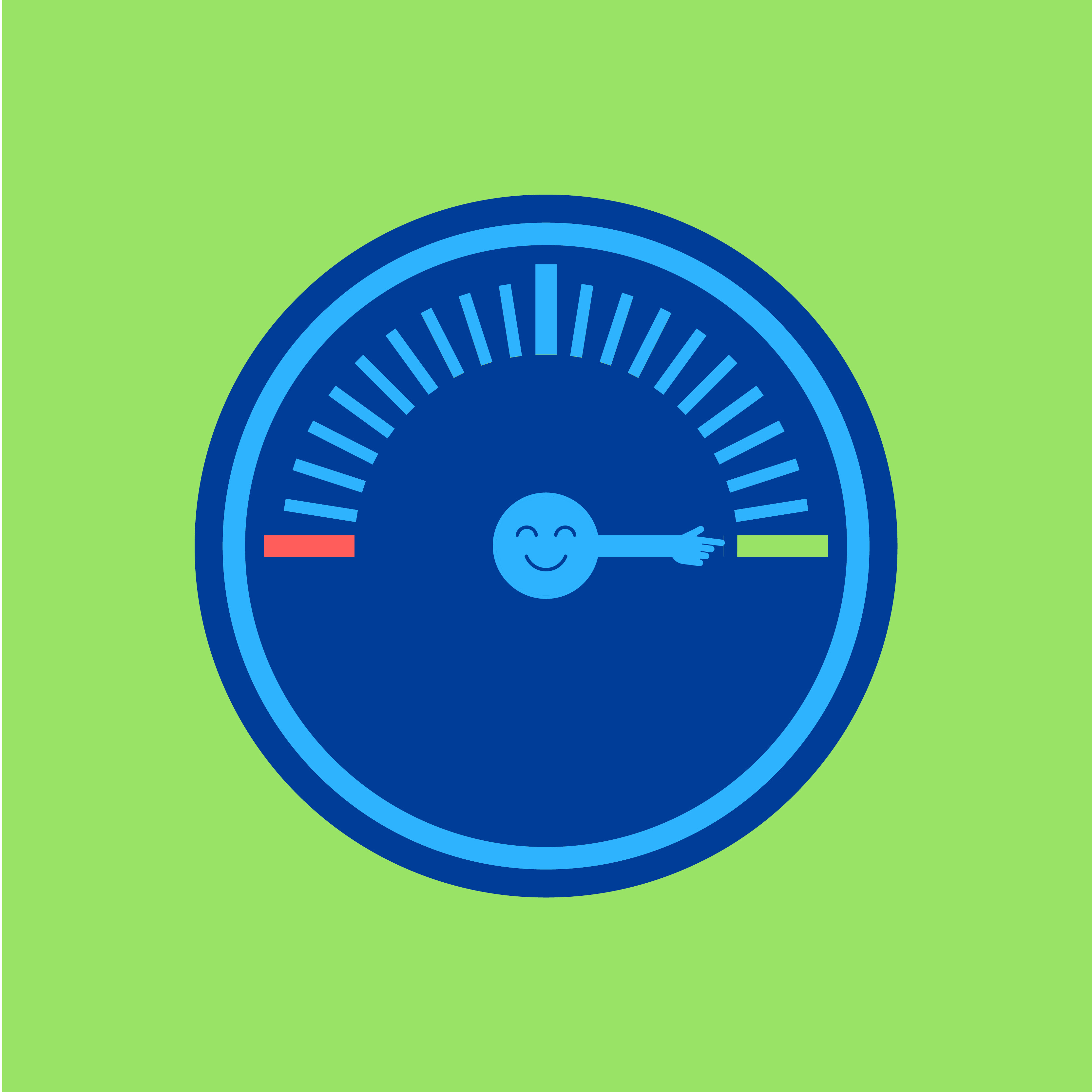 A level gauge showing high energy levels with a smiley in the middle